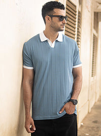 Powerlook SS25 Self Design Contrast Polo Collar Pure Cotton T-Shirt