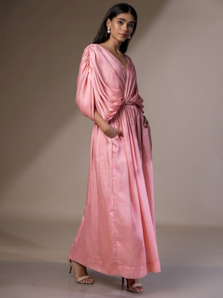 Pakaian Mamicha Wanita V-Leher Pleated Maxi A-Line
