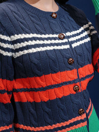 ESPYR By Tokyo Talkies Women Cable Knit Self Design Cardigan
