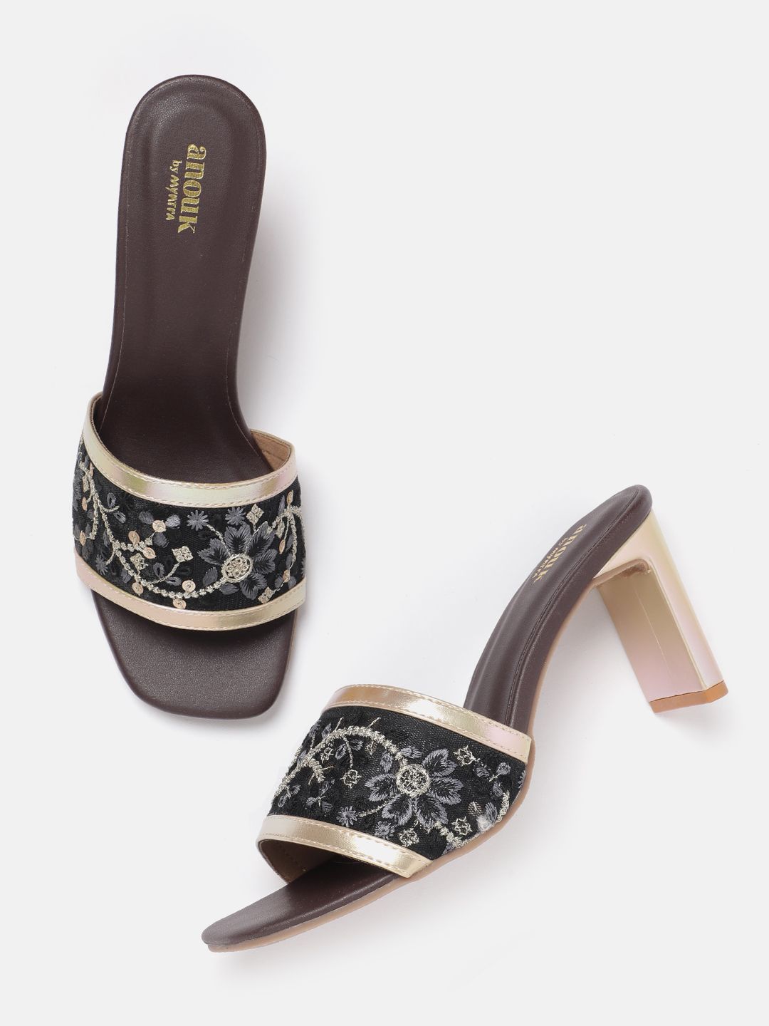Anouk Floral Embroidered Block Heels