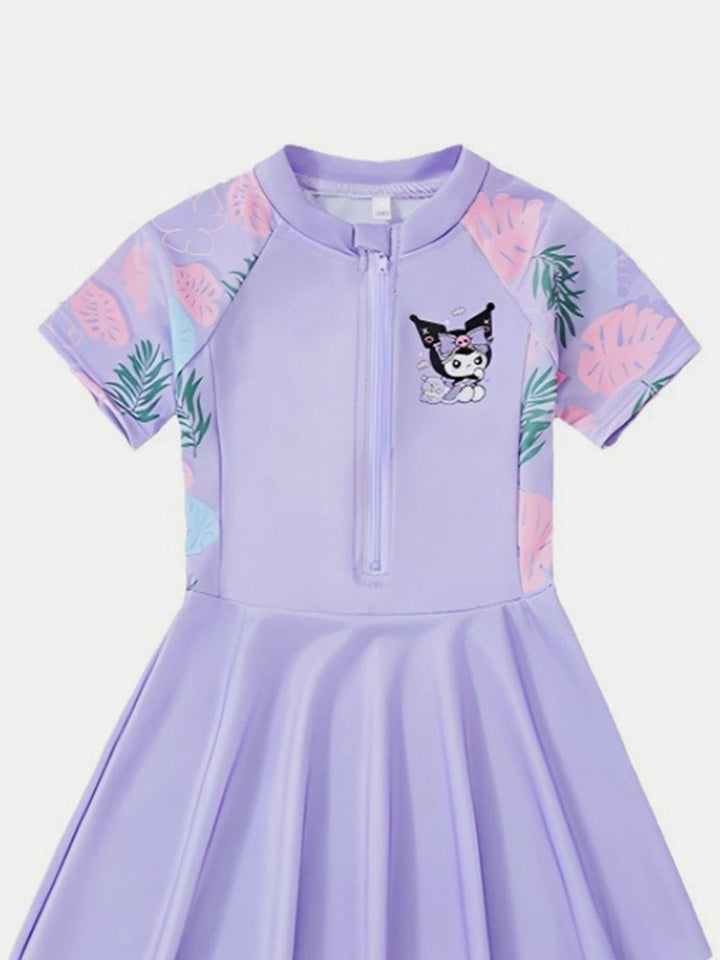 YK Girls Printed Round Neck Swim Dress