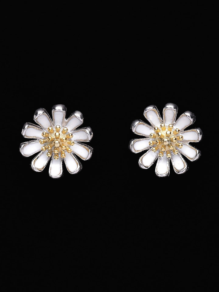 PANASH 925 Sterling Silver Rhodium & Gold-Plated Floral Studs