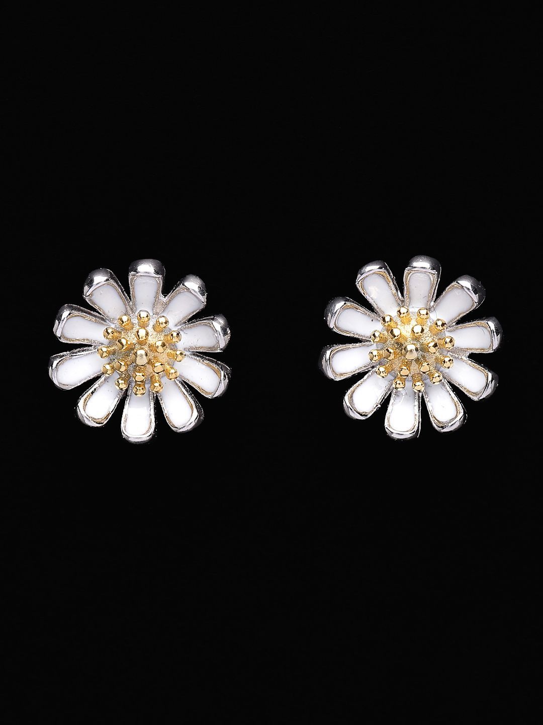 PANASH 925 Sterling Silver Rhodium & Gold-Plated Floral Studs