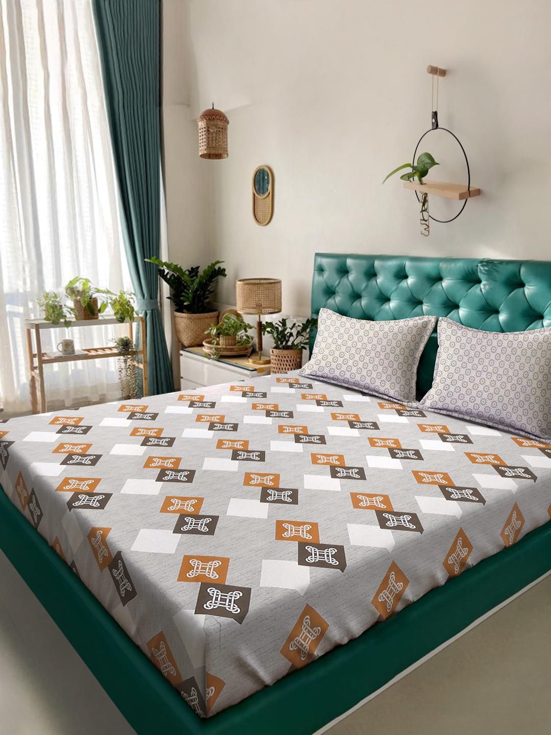 KLOTTHE Grey Geometric 400 TC Cadar Katil King dengan 2 Sarung Bantal