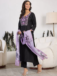 Indo Era Floral Embroidered Yoke Design Round Neck Regular Kurta With Trouser & Dupatta