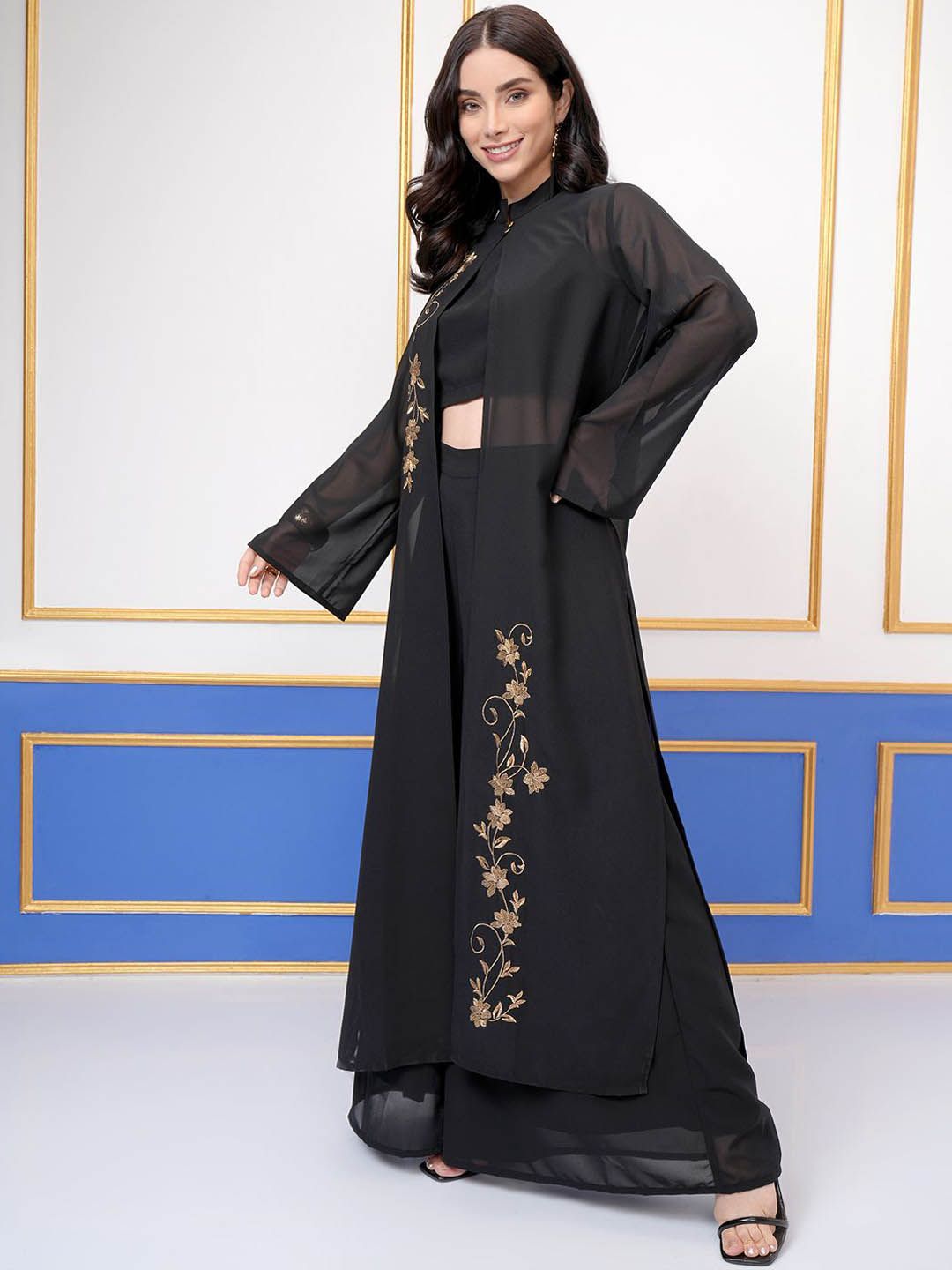 Vishudh Round Neck Sleeveless Top Wth Palazzo With Embroidered Shrug