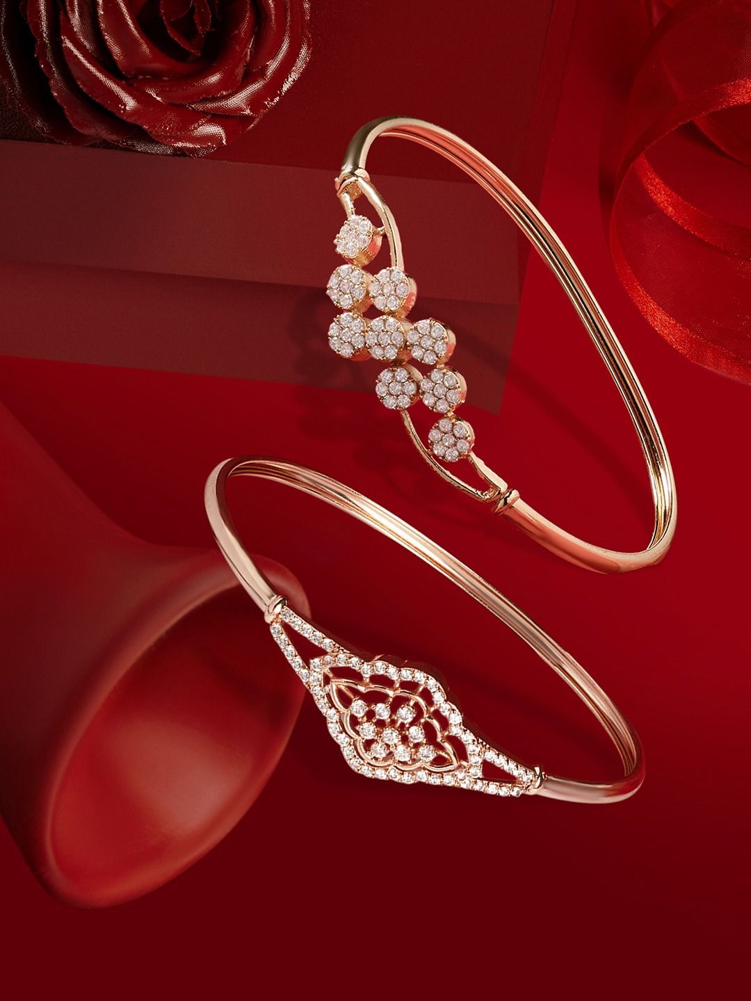 Set Mutiara Zaveri 2 Gelang Kada Cubic Zirconia Bersalut Emas Rose