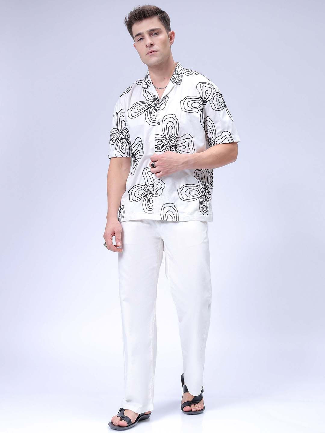 The Indian Garage Co Men Relaxed Fit Cuban Collar Floral Printed Casual Shirt