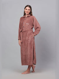 KLOTTHE Rust Woolen Long Sleeve Bath Robe With Belt