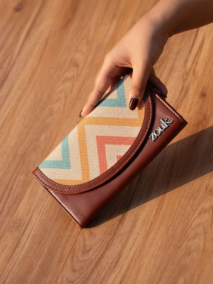 Zouk Wanita Dompet Sampul Kulit Bercetak Geometri