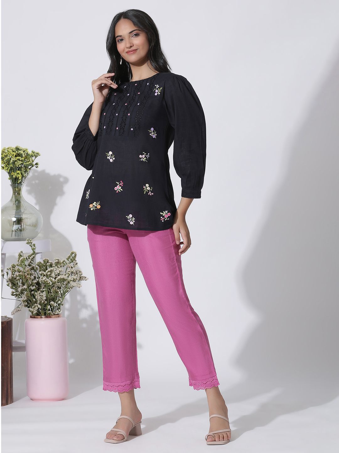 W Floral Print Cotton Top