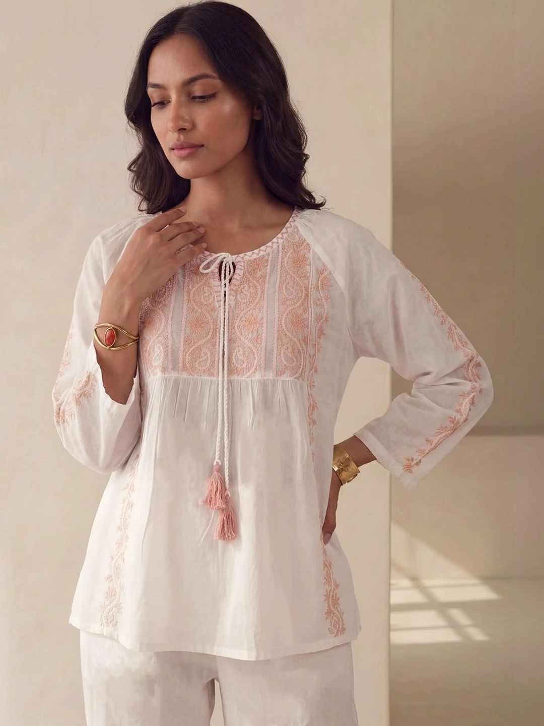 House of Chikankari Embroidered Ethnic Cotton Top