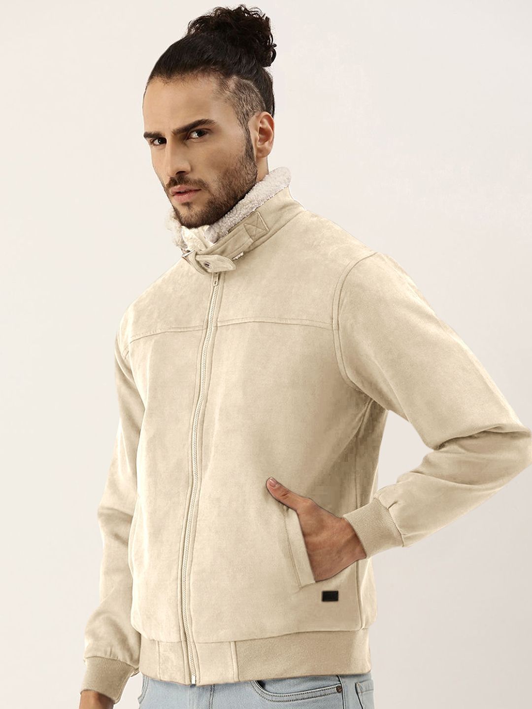 Campus Sutra Men Spread Collar Solid Casual Bomber Jacket