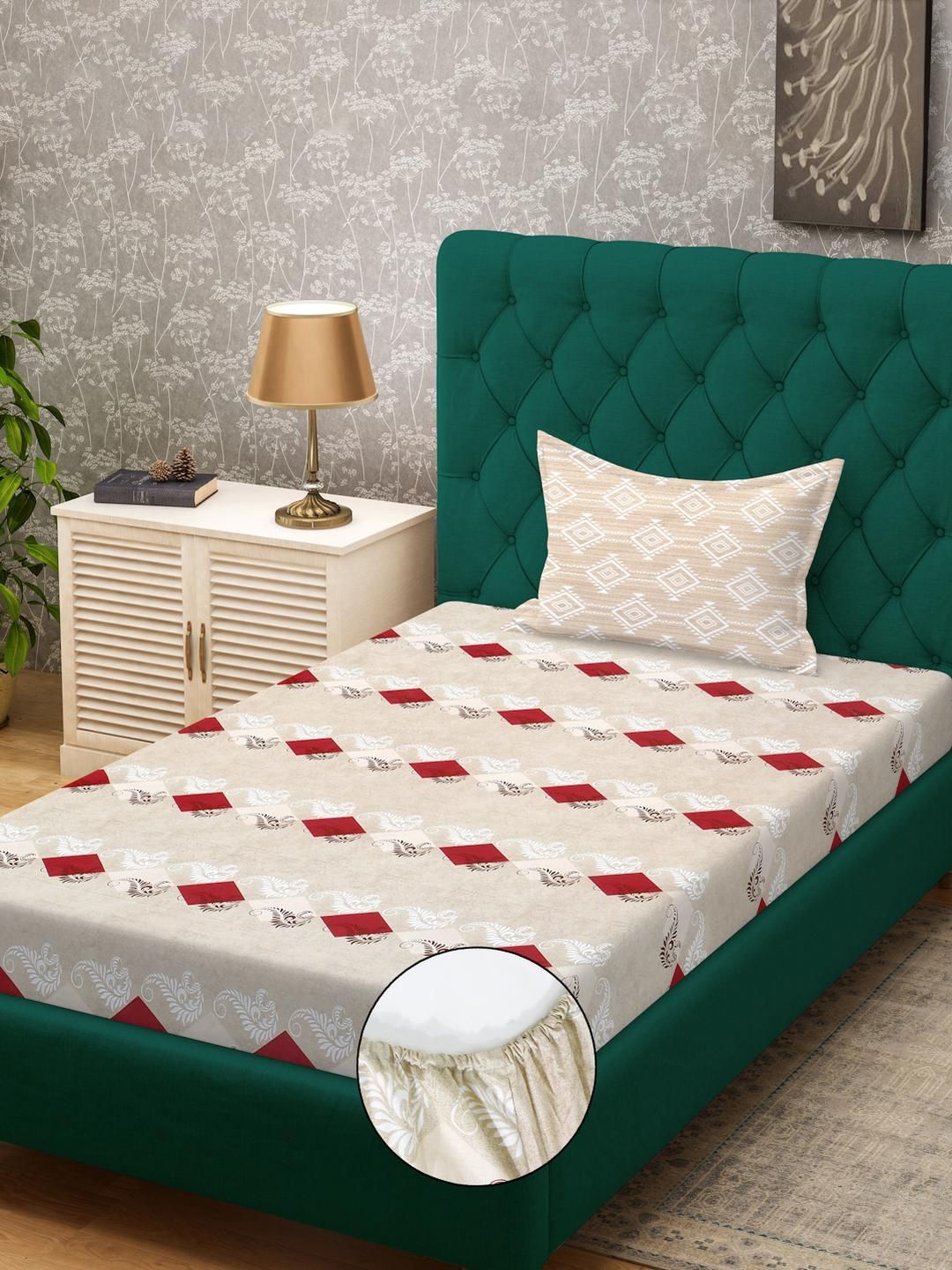 KLOTTHE Beige Cotton Geometric 400 TC Cadar Bujang