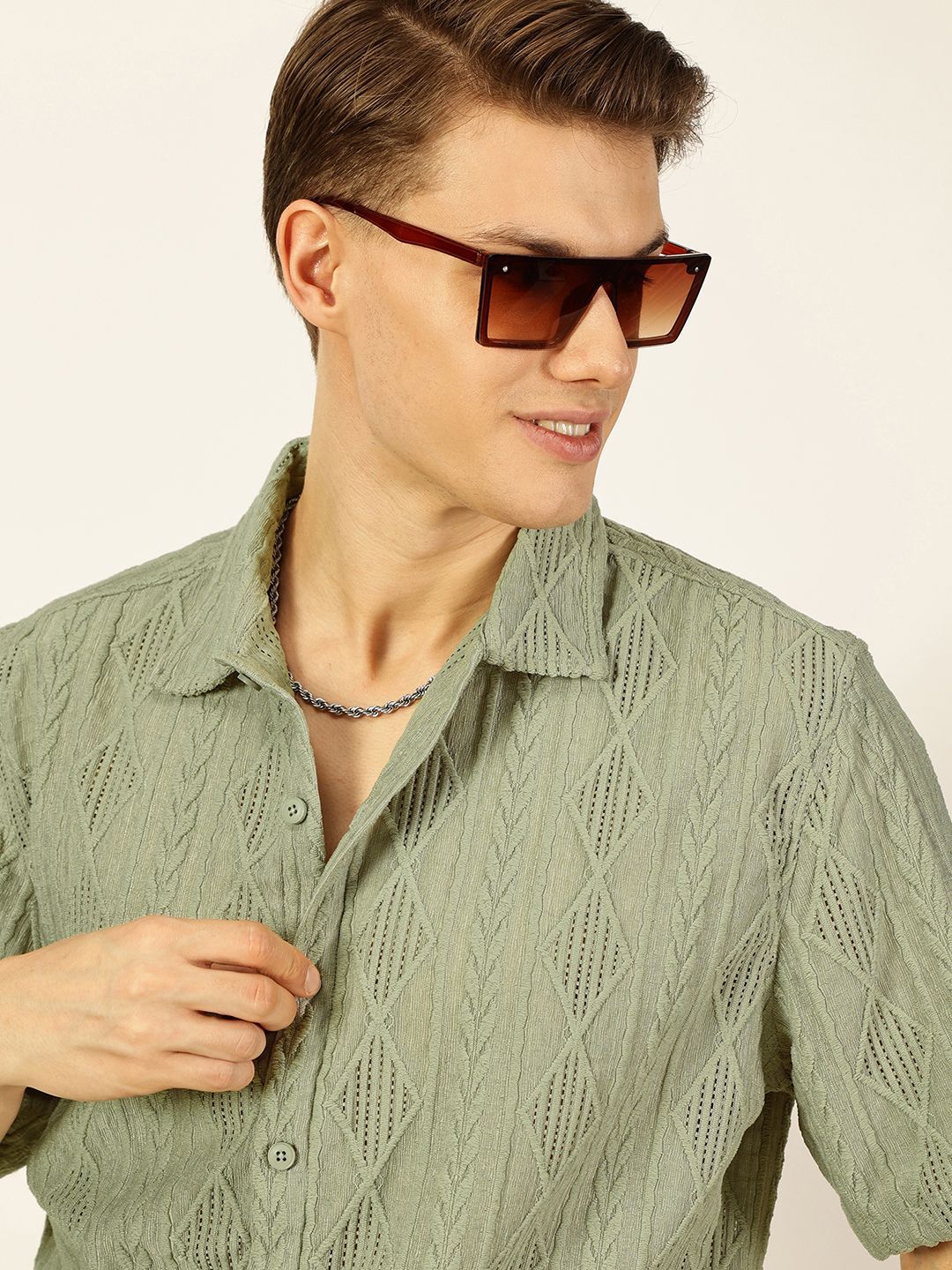 Thomas Scott Men Premium Spread Collar Textured Oversized Casual Shirt