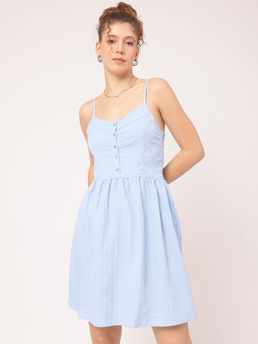 DressBerry Urban Flair Strappy Smocked Self-Striped A-line Dress