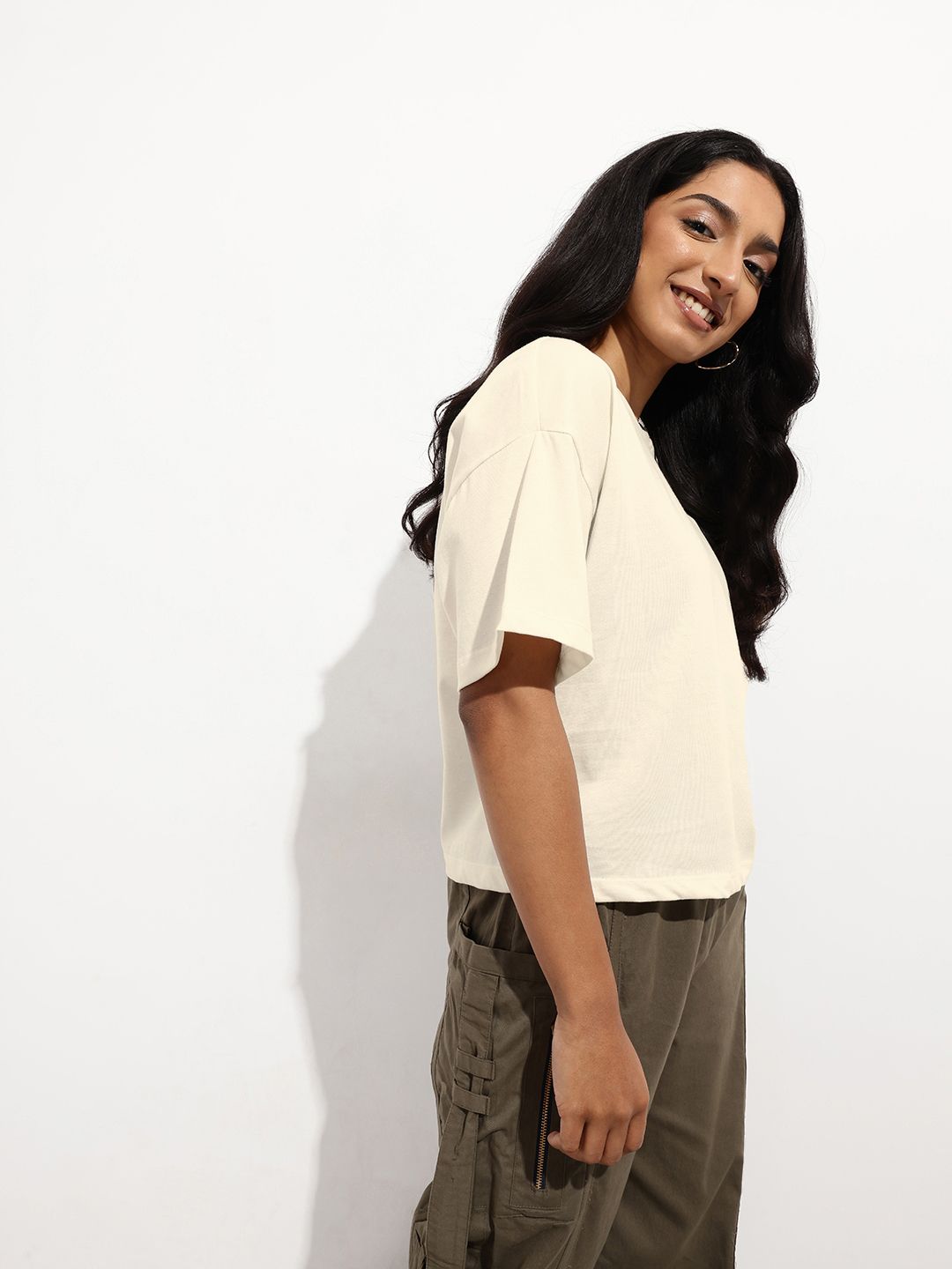 DressBerry Blank Canvas Breezy Basic Boxy Crop T-shirt