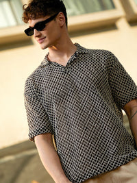 Campus Sutra Men Self Design Polo Collar Cotton T-shirt