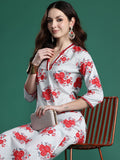 Indo Era Floral Printed Mirror Work Pure Cotton Kurta with Trousers
