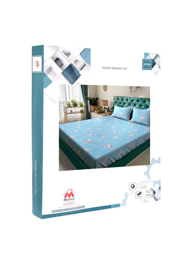 Myntra Elegant Homes Biru Watak Kartun Kapas Tulen 400 TC Dilengkapi Cadar King Superfine dengan 2 Sarung Bantal-98 x 89 inci
