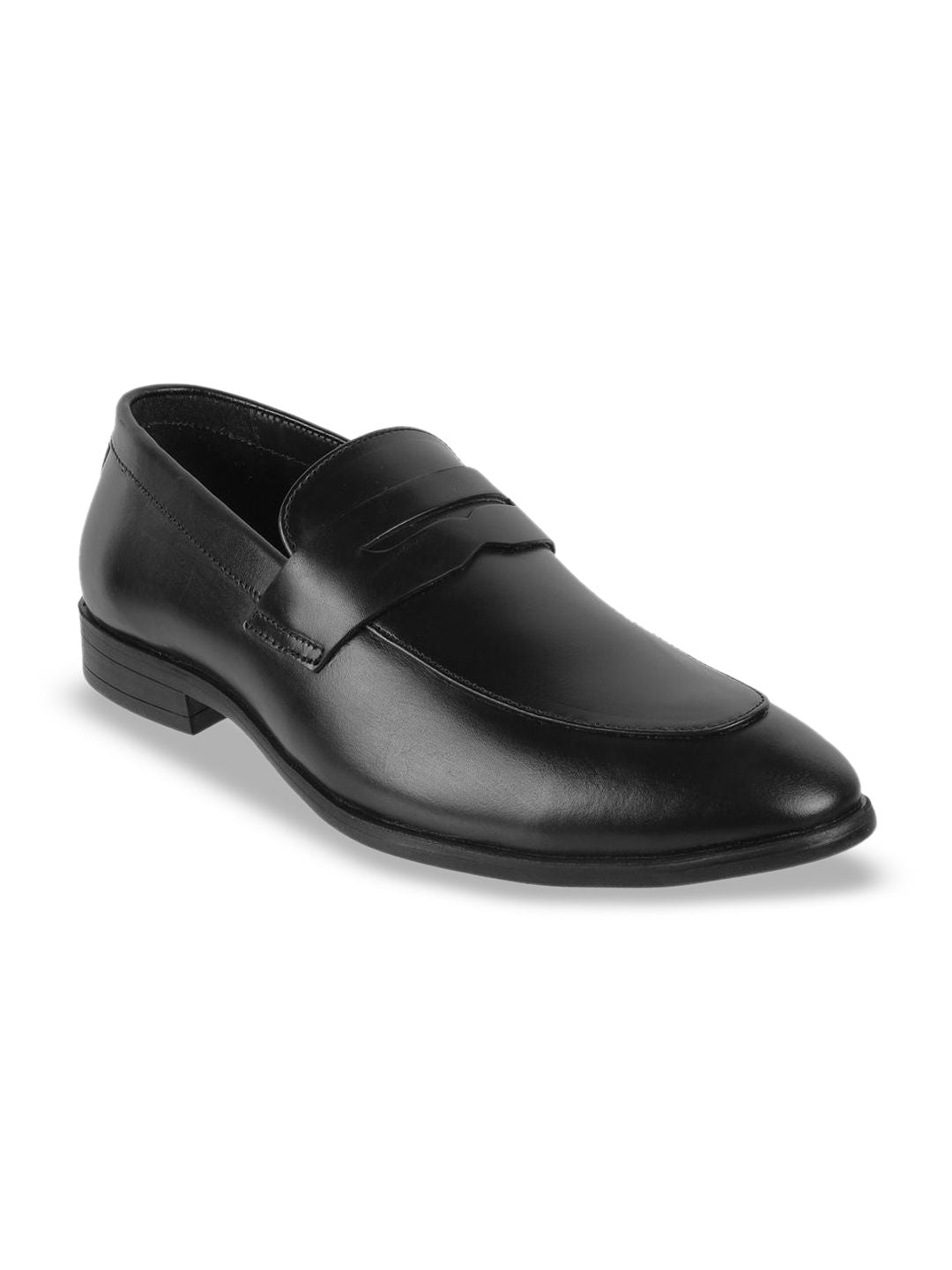 Metro Men Solid Leather Round Toe Formal Slip-Ons