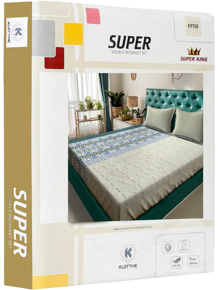 KLOTTHE Olive Green Geometric 400 TC Cadar Katil King dengan 2 Sarung Bantal
