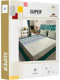KLOTTHE Olive Green Geometric 400 TC Cadar Katil King dengan 2 Sarung Bantal