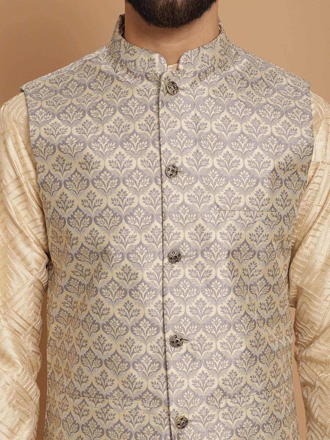 Anouk Embroidered Regular Thread Work Kurta Churidar with Nehru jacket