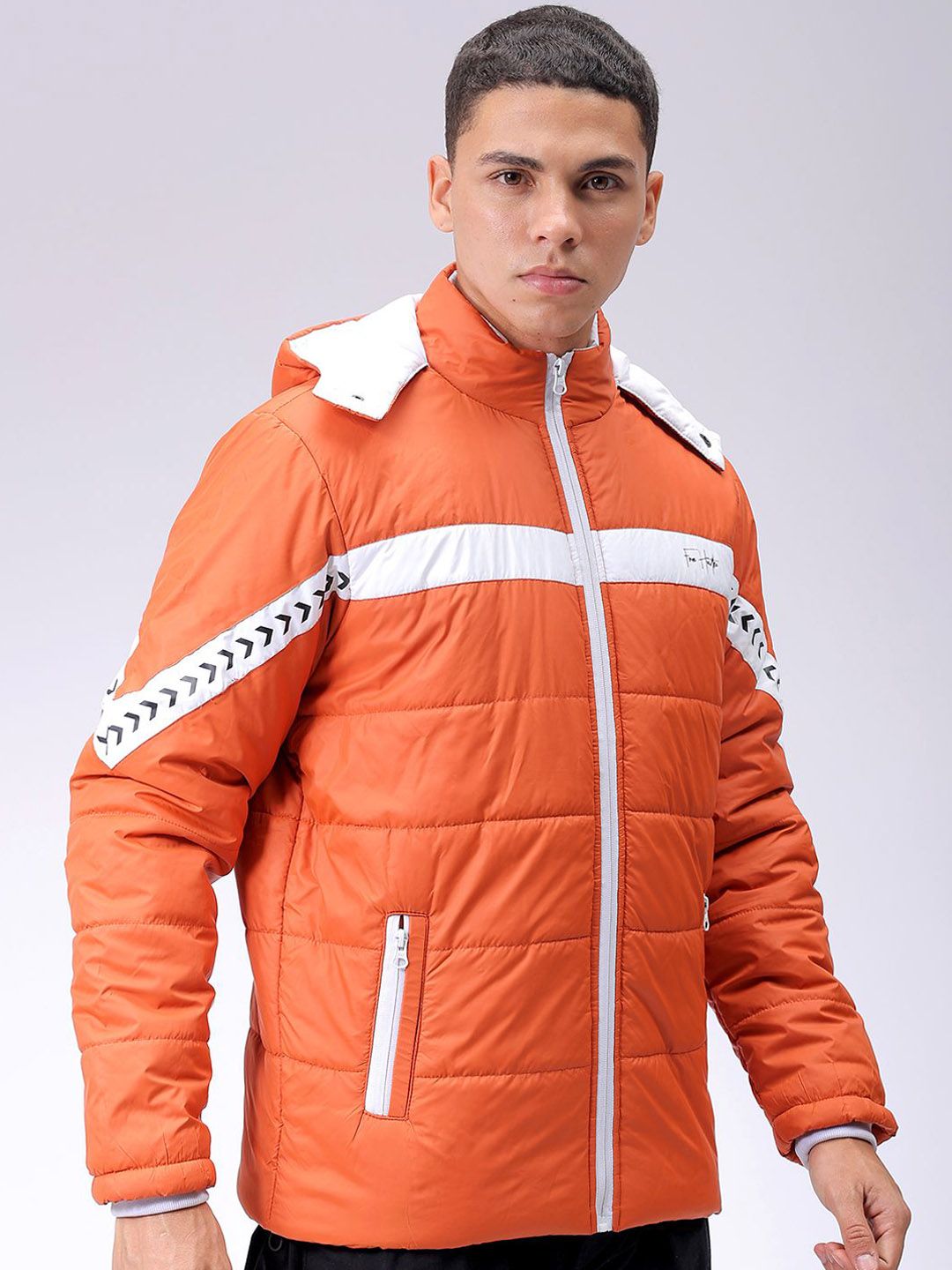The Indian Garage Co Men Hooded Striped Casual Padded Jacket