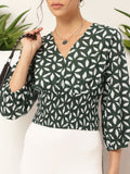 DressBerry Prints Wrap-Style Smocked Blouson Top