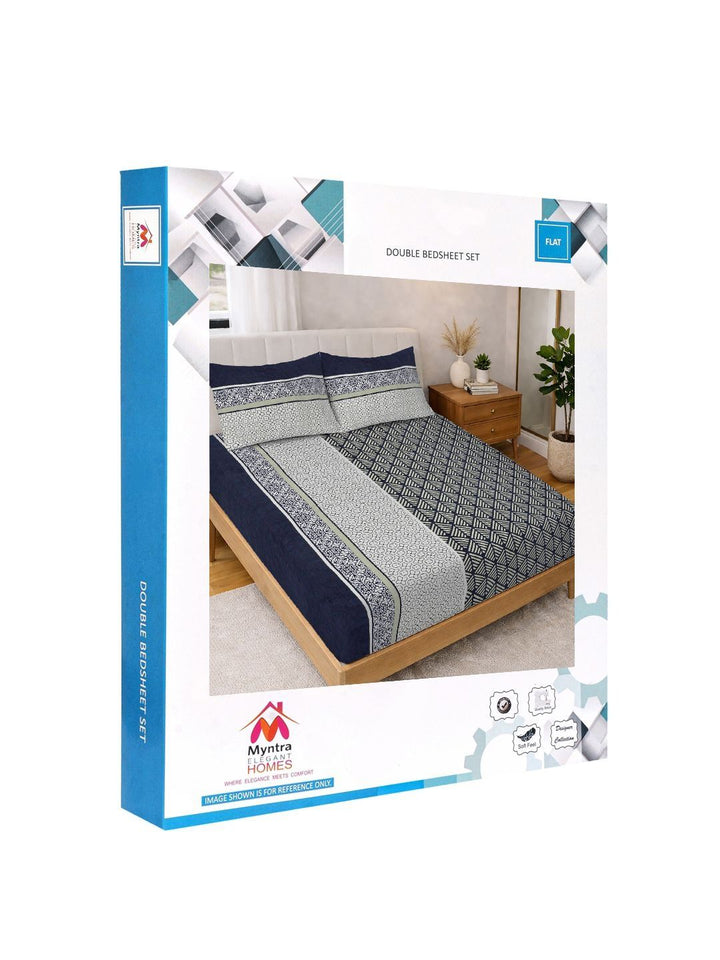 Myntra Elegant Homes Multicolor Geometric 300 TC King Double Bedsheet dengan 2 Sarung Bantal