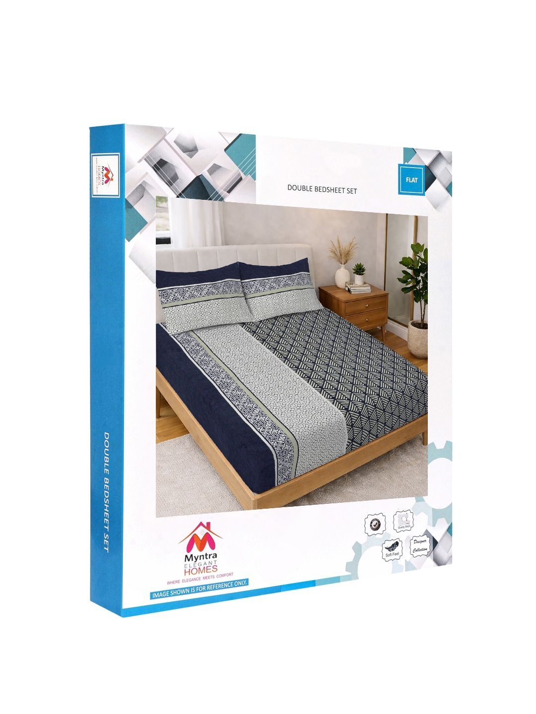 Myntra Elegant Homes Multicolor Geometric 300 TC King Double Bedsheet dengan 2 Sarung Bantal