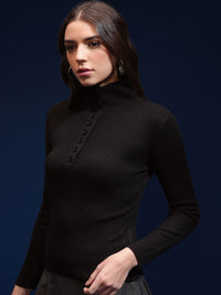 Tokyo Talkies Women Mock Collar Ribbed Pullover Sweater