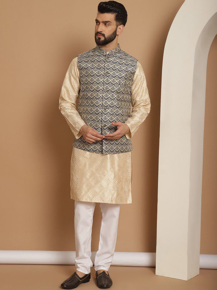 Anouk Embroidered Regular Kurta with Churidar & Nehru jacket