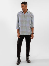 Eszett Men Checked Spread Collar Cotton Baju Kasual