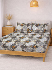 Myntra Elegant Homes Grey Floral 300 TC Cadar Katil King dengan 2 Sarung Bantal