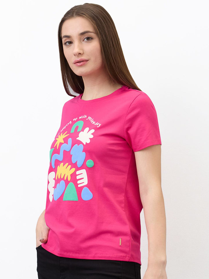 SPYKAR Women Regular Fit Typography Printed Round Neck Cotton T-shirt