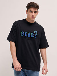 THE BEAR HOUSE Men Typography Printed Round Neck Pure Cotton Oversized T-shirt