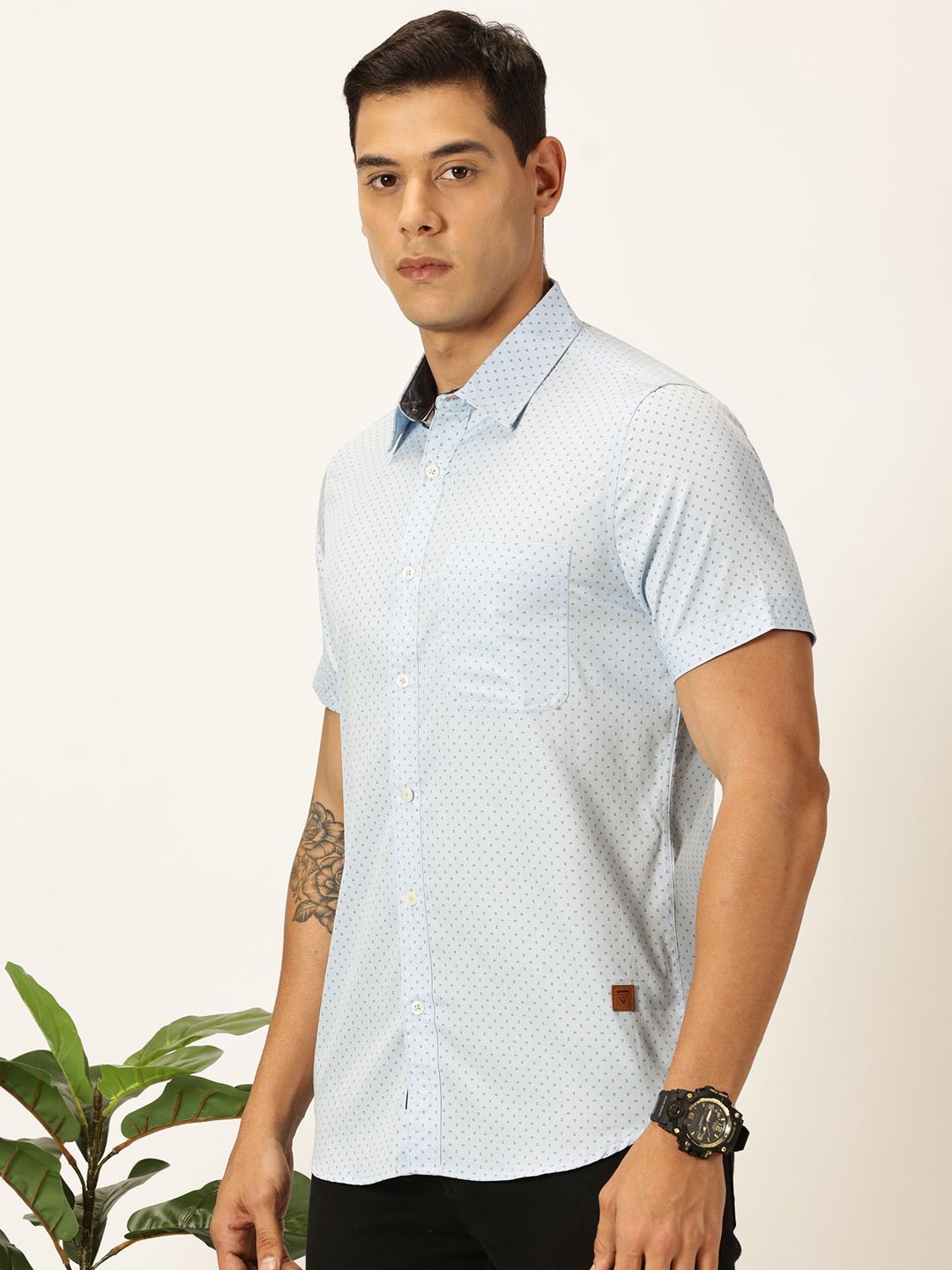 Thomas Scott Men Premium Cutaway Collar Polka Dots Printed Cotton Casual Shirt