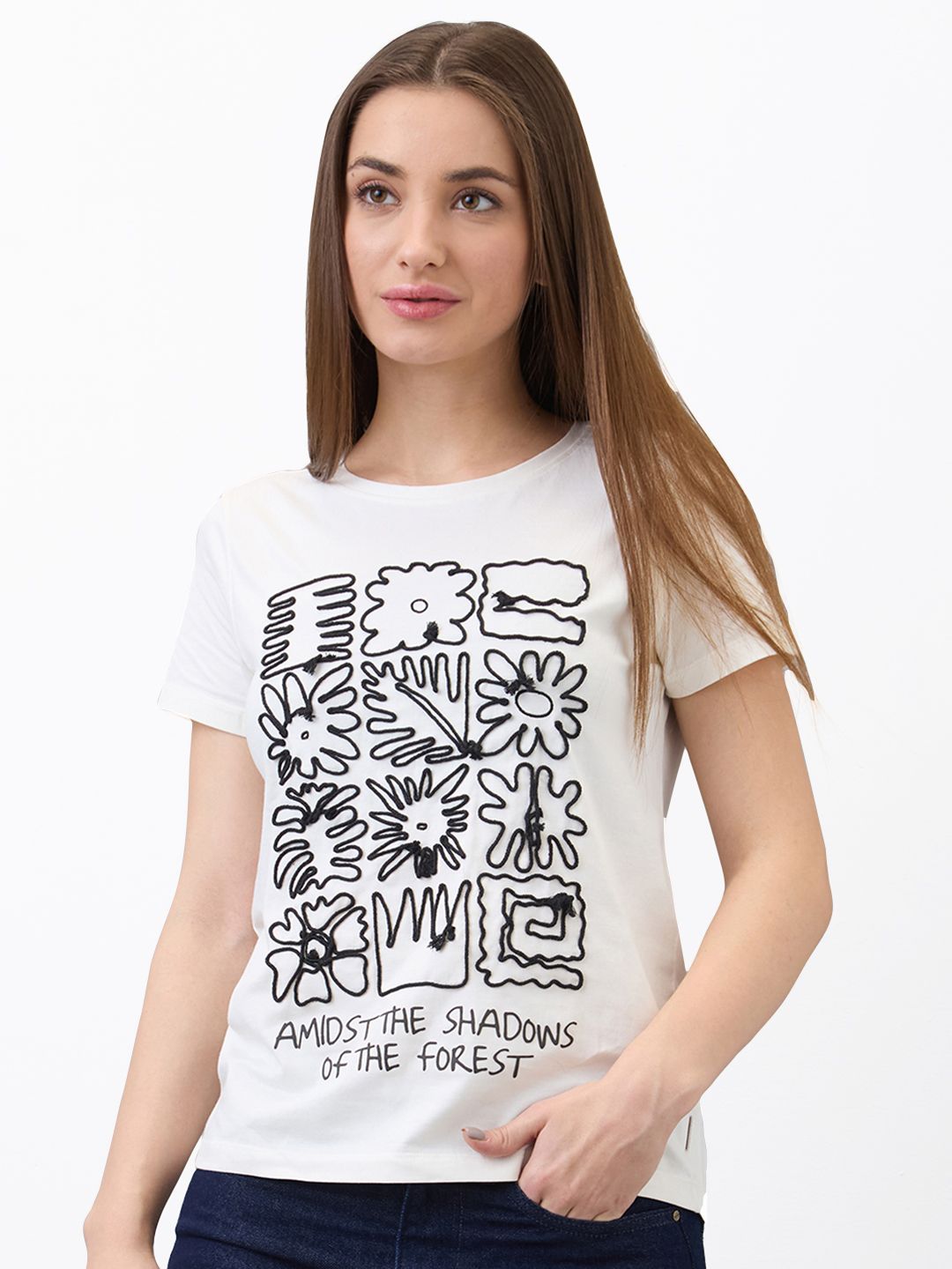 SPYKAR Women Regular Fit Floral Printed Round Neck Cotton T-shirt