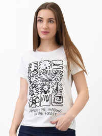 SPYKAR Women Regular Fit Floral Printed Round Neck Cotton T-shirt