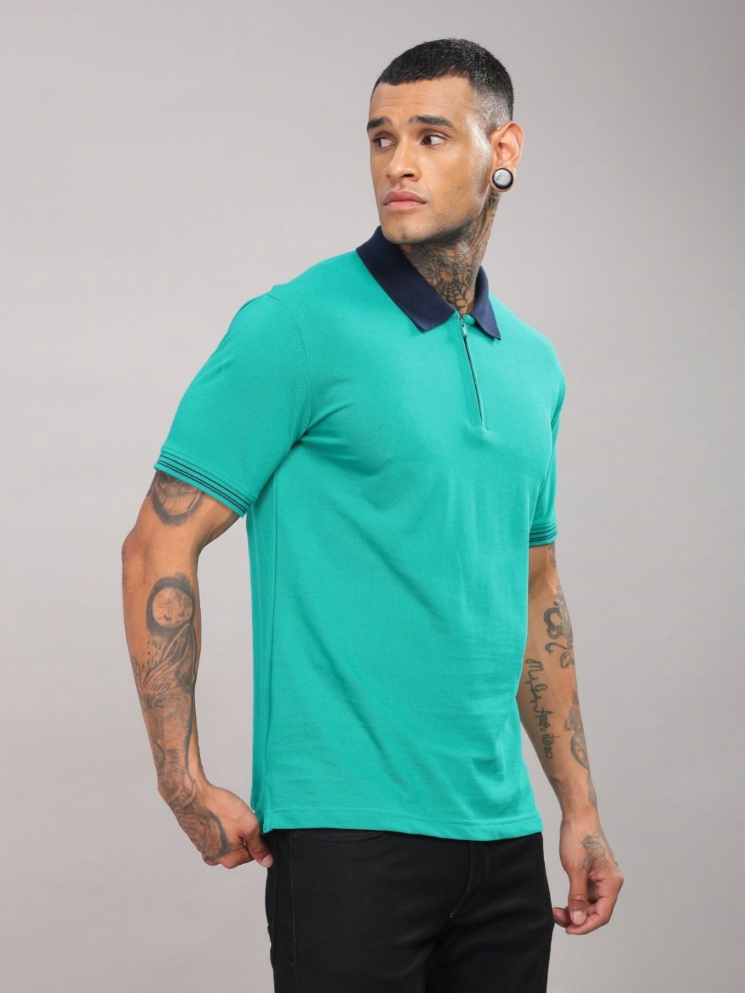 ADRO Men Solid Polo Collar Cotton T-shirt