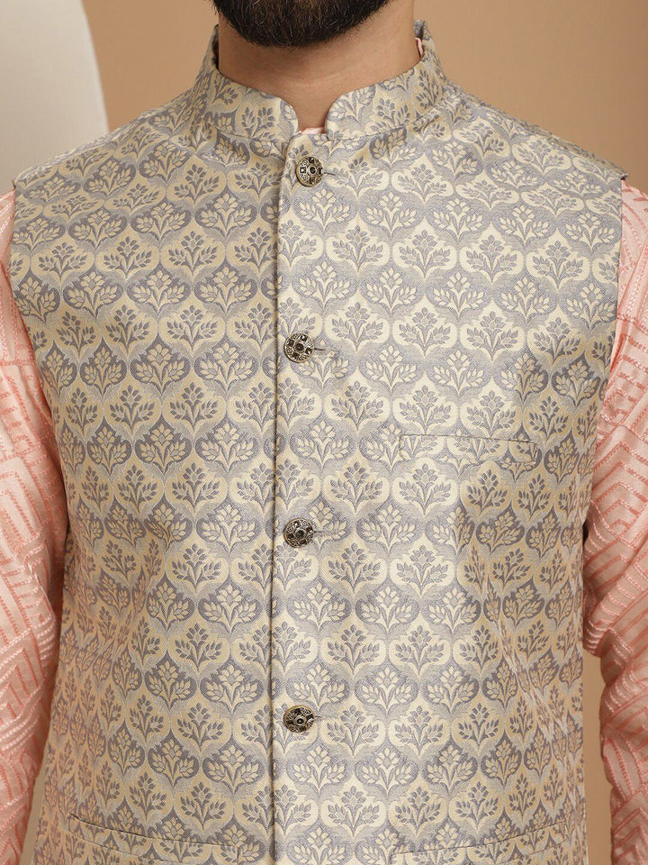 Anouk Embroidered Regular Thread Work Kurta with Churidar & Nehru Jacket