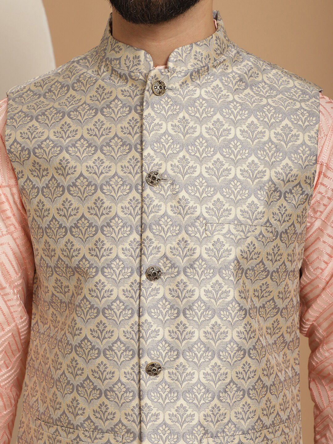 Anouk Embroidered Regular Thread Work Kurta with Churidar & Nehru Jacket