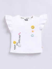 Happy Faces Kids Girls Printed Flutter Sleeve Pure Cotton Top