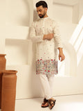 SOJANYA Floral Embroidered Mandarin Collar Thread Work Cotton Silk Straight Kurta