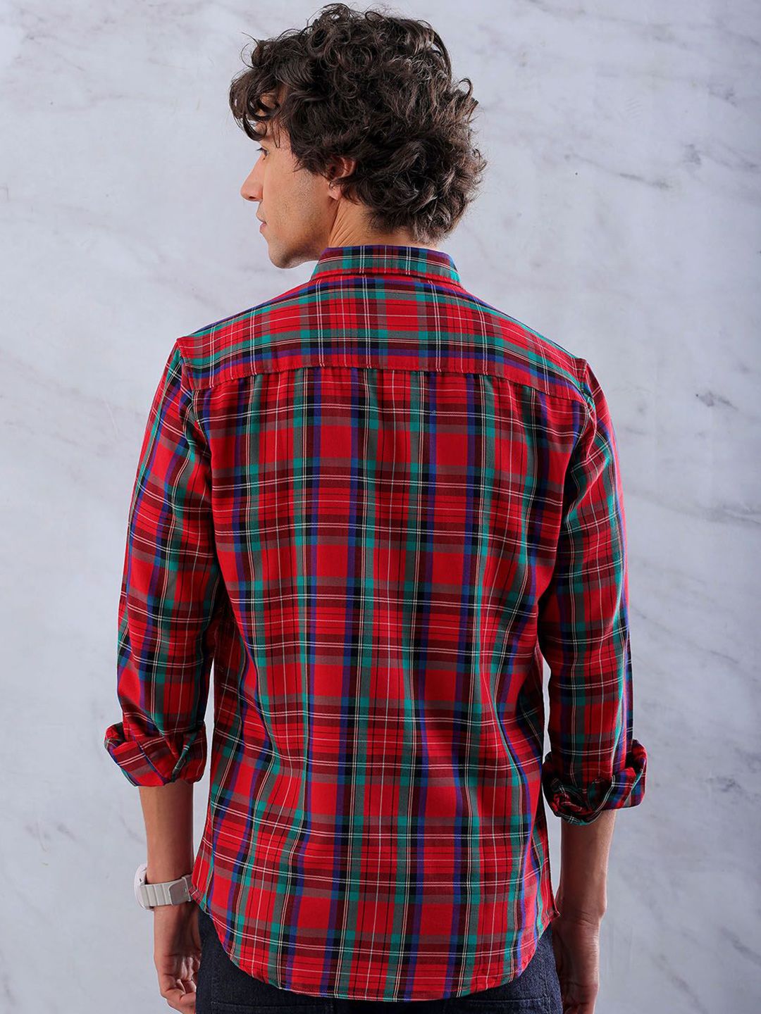 The Indian Garage Co Men Slim Fit Tartan Checks Casual Shirt