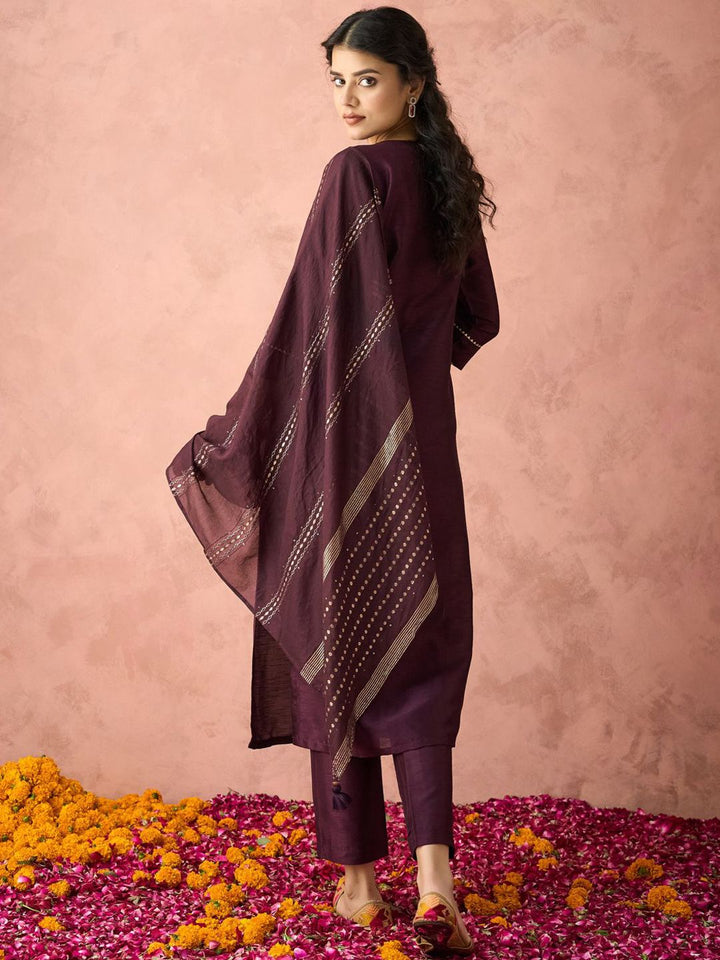 KALINI Yoke Design Sequinned Kurta With Trousers And Dupatta
