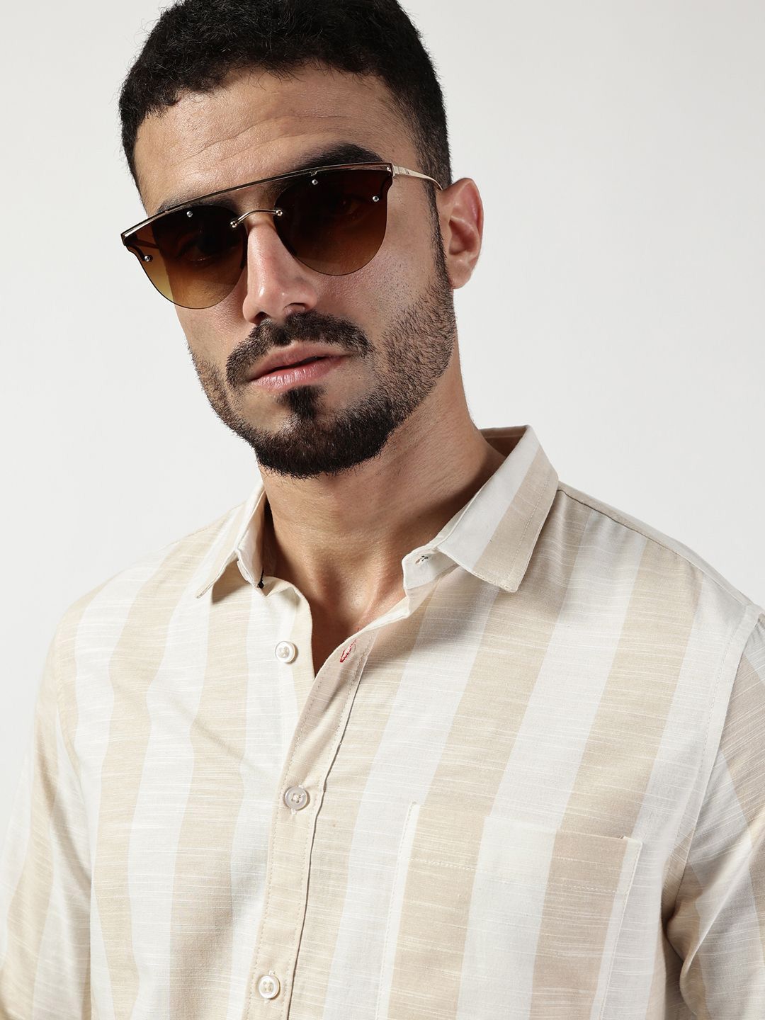 Thomas Scott Men Premium Spread Collar Vertical Striped Cotton Slim Fit Casual Shirt