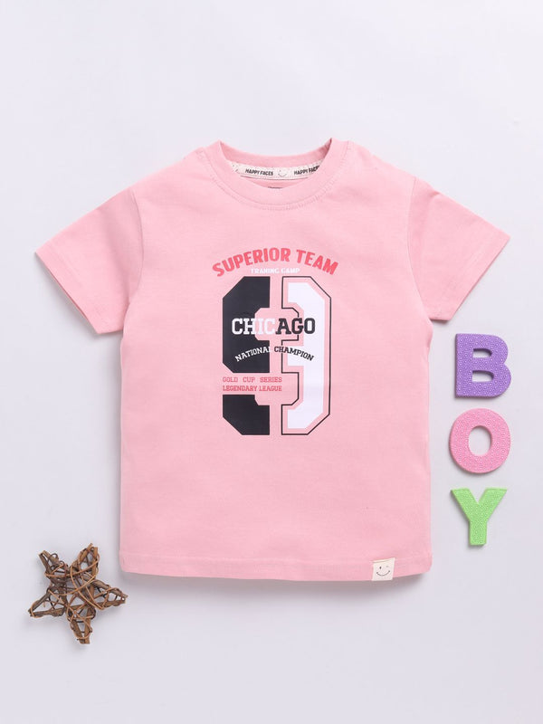 Happy Faces Boys Pure Cotton Typography Printed T-shirt